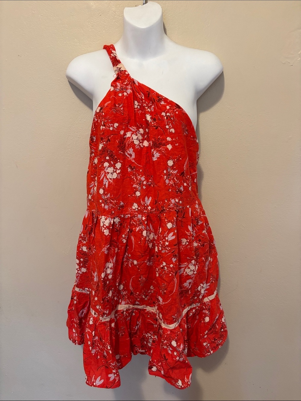 Free People One-Shoulder Red Floral Mini Dress